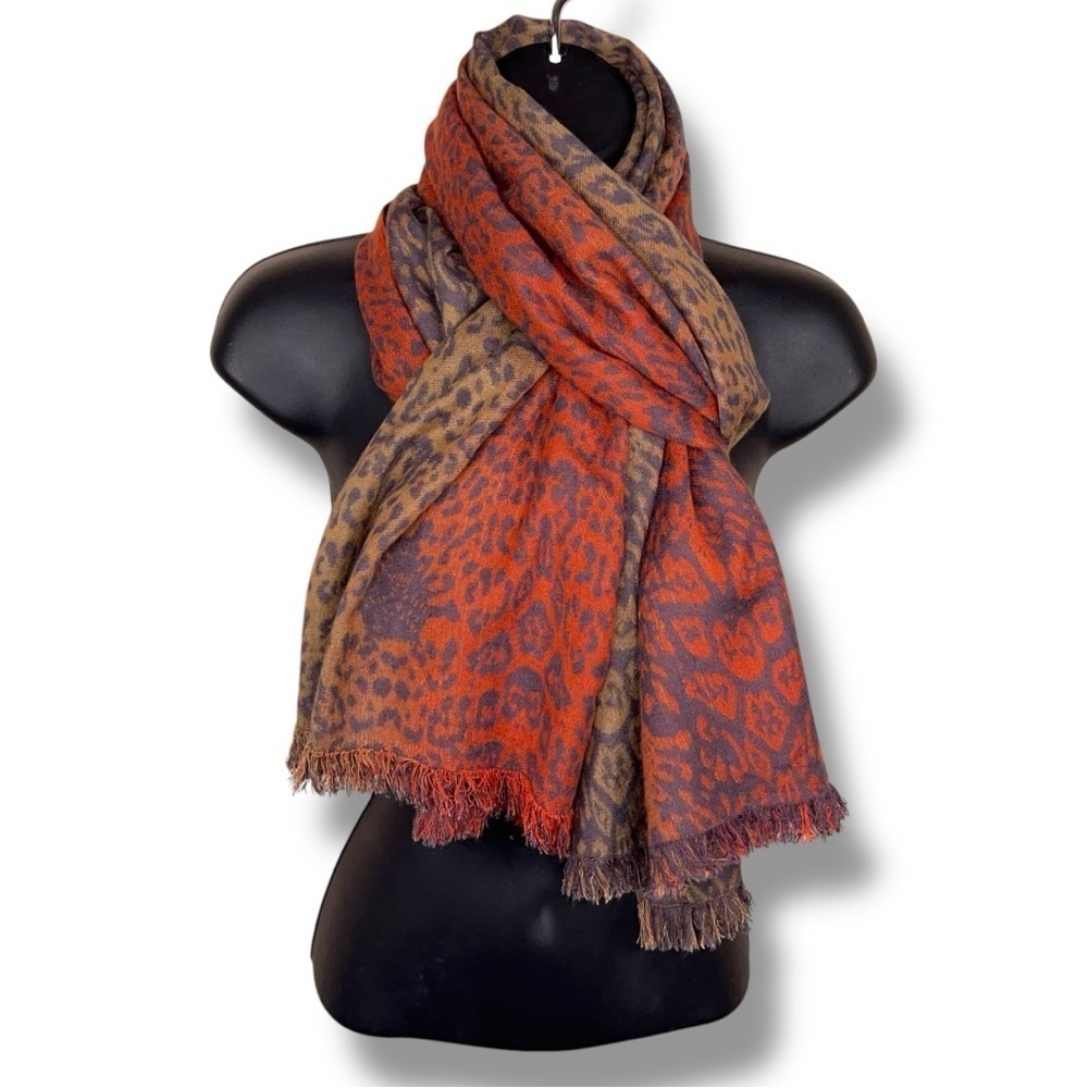 Charlie Paige Scarf Multicolored Leopard Print Red Orange Golden Beige Boho